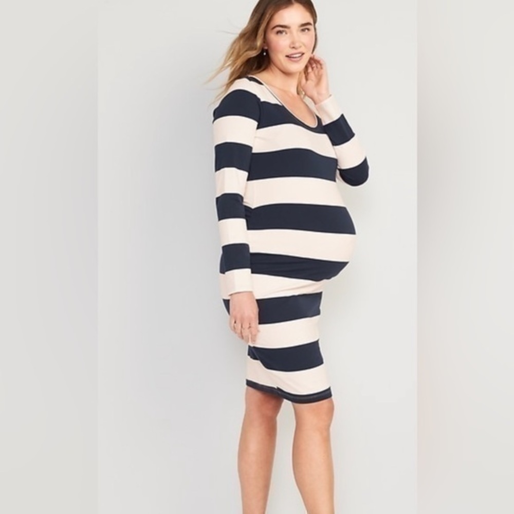 NWT Old Navy dark navy blue/white long sleeve maternity dress size XL